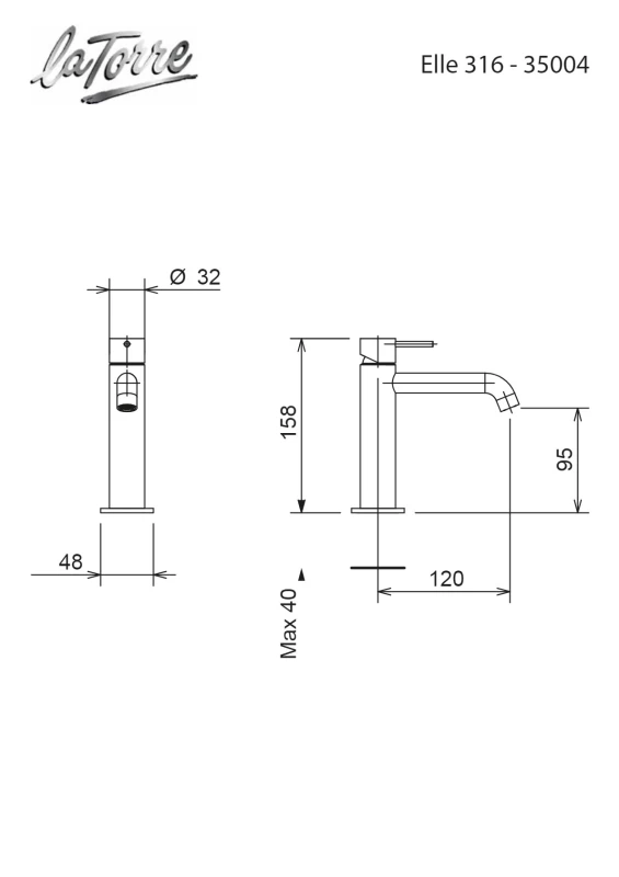 Μπαταρία Νιπτήρος Inox με Βαλβίδα Clic-Clac | LaTorre Elle Inox 316