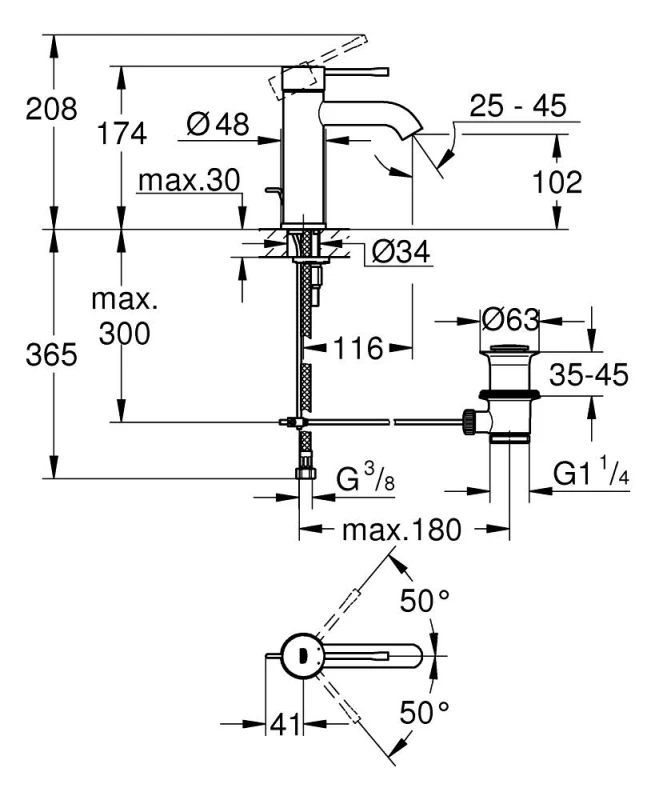 Μπαταρία Νιπτήρος με Αυτόματη Βαλβίδα | Grohe Essence New