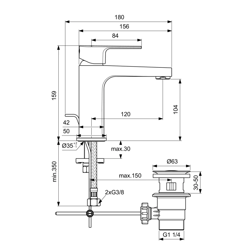 Μπαταρία Νιπτήρος με Αυτόματη Βαλβίδα | Ideal Standard Cerafine D