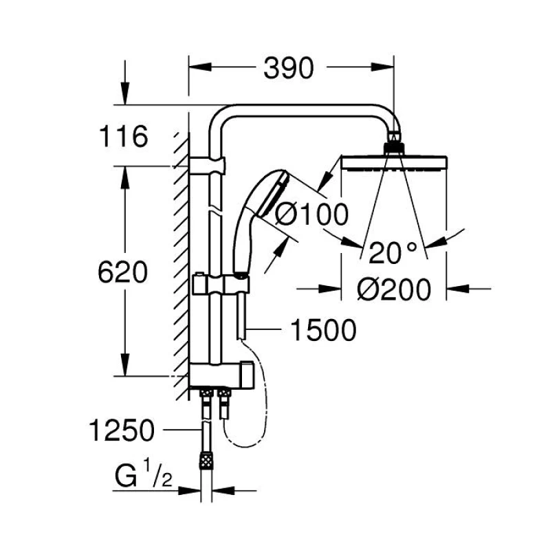 Στήλη Ντους Επεκτεινόμενη 2 Εξόδων | Grohe Tempesta Flex System 200