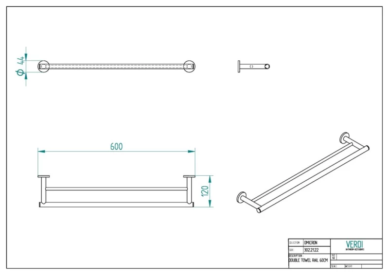 Πετσετοθήκη Διπλή 60 cm | Verdi Omicron